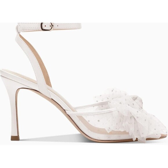 Womens Bow Cute Wedding Bridal Shoes Size 6 Bow Tie Heels Sandals Slingback - Picture 4 of 13